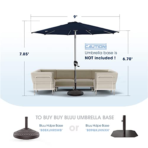 Bluu 9 Ft Aluminum Outdoor Patio Umbrella, 5-Year Fade-Resistant Outdoor Market Table Umbrella With Push Button Tilt, For Pool, Deck, Garden And Lawn (Navy Blue) #TOP6