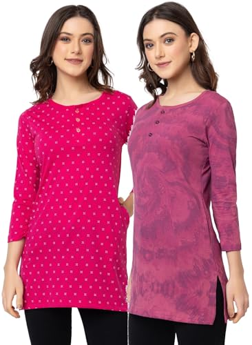 Image of Women Regular Fit Henley All Over Print T-Shirt (Combo of 2) | Small-5XL