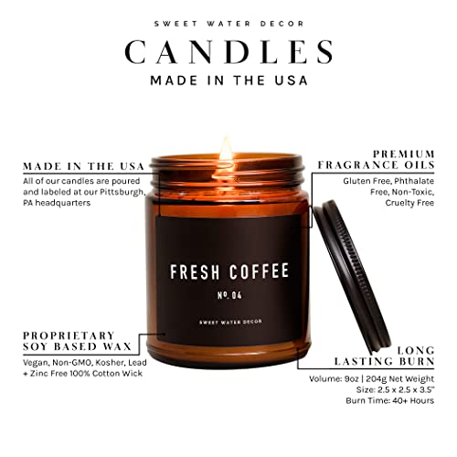 Sweet Water Decor Fresh Coffee Candle | Sweet Latte, Caramel Creme, Kona Coffee, And Rum Cream Scented Soy Candles For Home | 9Oz Amber Jar, 40 Hour Burn Time, Made In The Usa #TOP1