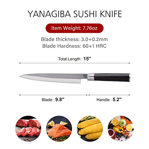 Chuyiren Sushi Knife Sashimi Knife- 9.5 Inch 2Pk, Stainless Steel Handle And Wenge Wood Handle #TOP5