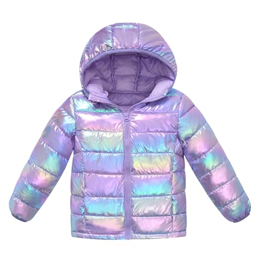 Image of Lovekider Hooded Puffer Jacket for Girls 4-12T Down-Alternative Winter Coat Shiny Outerwear for Kids