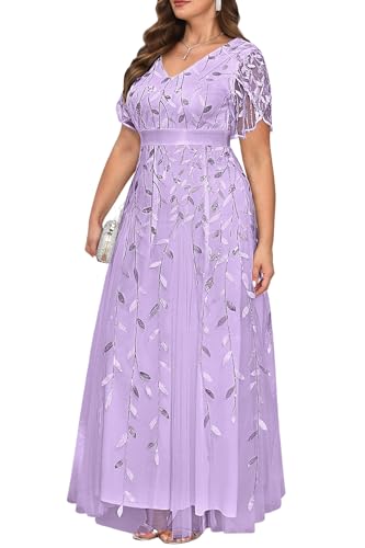 Image of Pinup Fashion Plus Size Formal Dresses - Evening Gowns Wedding Sequin Embroidery V-Neck Prom Long Dress