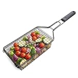 GEEZY Deep BBQ Grill Basket - Non Stick Barbecue Grilling Rack, Secure Locking Design, Long Ergonomic Handle, Steel Construction - Great for Camping Trips, Outdoor Picnics, Cooking Accessories