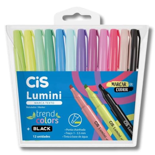 Marca Texto CIS Lumini Trend Colors Estojo com 12 cores