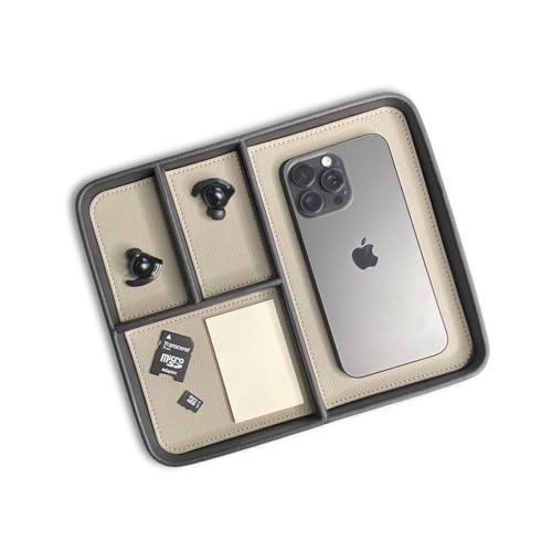The Chill Tray - Bandeja organizadora de escritorio, cuero vegano de alta calidad, almacenamiento versátil, teléfono, joyas, accesorios de oficina, llaves, reloj, mesita de noche (Raven y luz de luna)