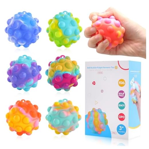 Pop Fidget Toy Popper Ball It 6 PCS, 3D Squeeze Pop Ball It Fidget Toys Food Grade Silicone Sensory Toys Stress Balls for Kids Adults Elderly Over 3 Months
