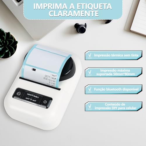Impressora Termica de Etiquetas, Máquina de Impressão Bluetooth, Impressora de Etiquetas Portátil, M