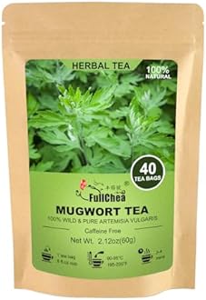 FullChea - Mugwort Tea Bag 40 Teabags, 1.5g/bag - 100% Pure Natural Artemisia Vulgaris Herbal Tea - Rich In Antioxidants