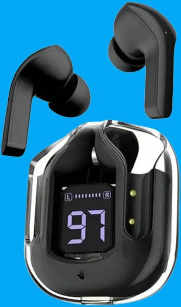Image of Bluetooth Wireless Earbuds with LED Digital Display - in-Ear Headphones with Battery Indicator, Available in Black, Green & Pink