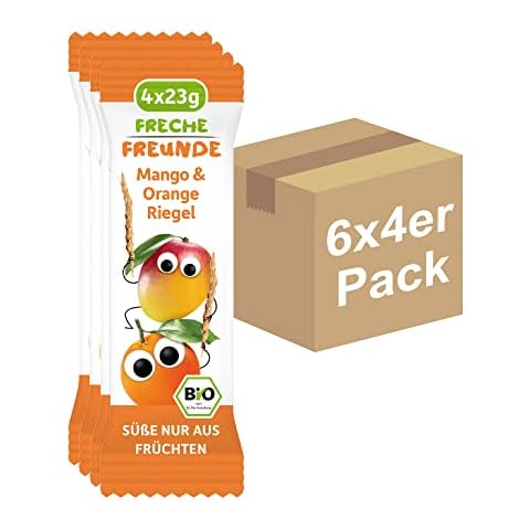 FRECHE FREUNDE Bio Mango & Orange Riegel, für Babys und Kinder ab 1 Jahr, ohne Zuckerzusatz, vegan, 6er Pack, 6x(4x23g) Cover