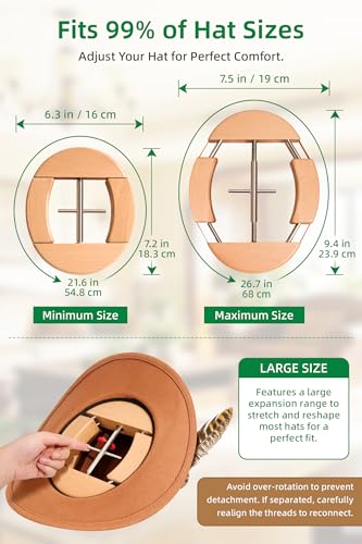 Image of Cowboy Hat Stretcher for Fitted Hats Large Size Cowboy Hat Stretcher 4-Way Extender Thick Beech Wood Hat Shaper for Baseball Jack Caps Fedora Hats Expander Easy to Stretch with Handle 21.6-26.7in