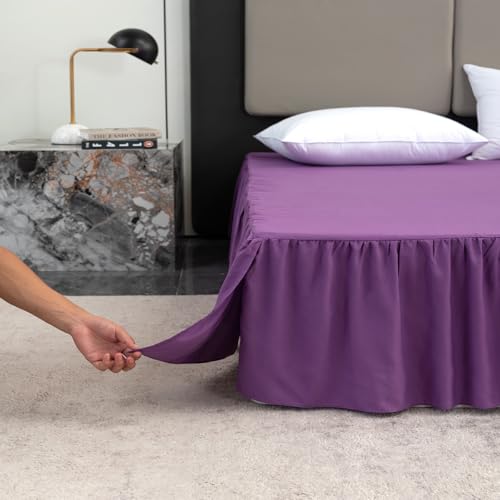 Image of Bed Skirt King Size 14 Inch Drop Ruffled Bed Skirt with Split Corners | Bed Skirt with Platform, Soft and Stylish 100% Microfiber,Grape