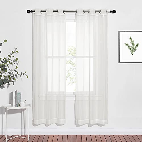 NICETOWN Sheer Curtains for Bedroom Windows, Grommet Casual Soft Voile Sheer Panels with Light Filter Window Treatments for Nursery/Bedroom, Beige, Se