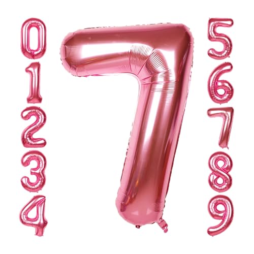 Image of SINBEE 40 Inch Giant Hot Pink Number Balloon, Mylar Foil Helium Hot Pink Balloons for Birthday Party, Number 7 Balloon for Birthday Decorations, Hot Pink 7 Birthday Balloon