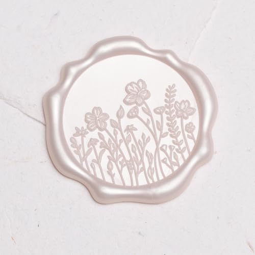 UNIQOOO Wildflower Wax Seal Stickers - Floral Wedding Invitation Envelope Seal Sticker, 50 Pcs Self- Adhesive Champagne Field of Flowers Stickers, Perfect for Christmas, Gift Wrapping