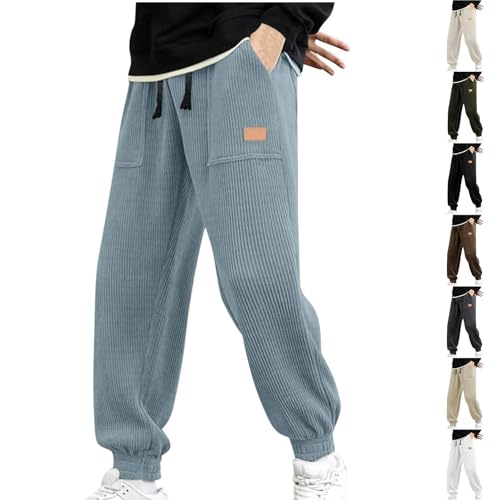 Corduroy Pants Men Casual Baggy Drawsting Elastic Waist Joggers Pants for Men Lightweight Sweatpants with Pockets