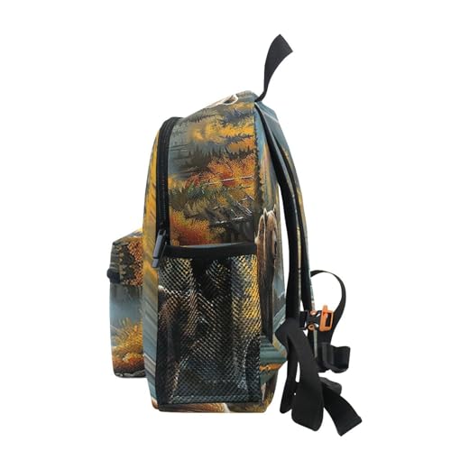 GAIGEO Landscape Brown Bear Backpack for Kids Backpack for Kindergarten Boys with Front Pocket, Safety Whistle for Ages 3-84