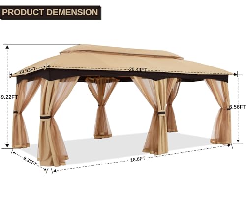 ABCCANOPY 10x20 Outdoor Gazebo with Mosquito Netting - Perfect Canopy for Shade and Rain in Lawn, Garden, Backyard & Deck (Beige) - Image 3
