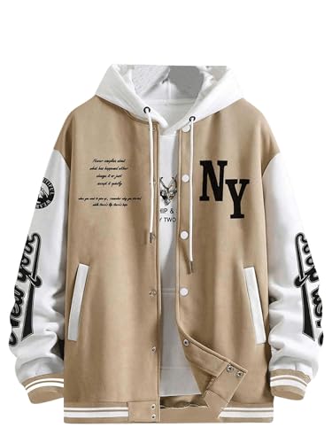 SOLY HUX Men's Plus Size Varsity Jacket Letter Graphic Color Block Long Sleeve Baseball Jacket