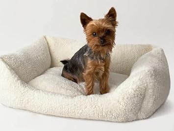 Hiputee Plush Fur Pet Bed - Extra Bone Toy, Waterproof Base, Washable Bed for Dogs and Cats (Small, White)