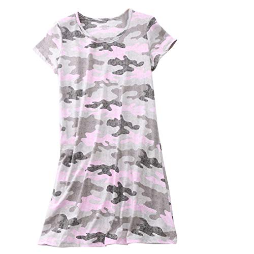 PNAEONG Women's Cotton Nightgown Sleepwear Short Sleeves Shirt Casual Print Sleepdress XTSY108-Pink Camouflage-L