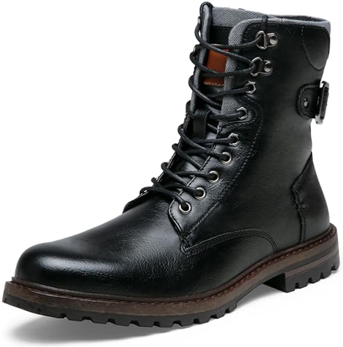 VOSTEY Herren Stiefel für Männer Schnürstiefel Retro Chukka Boots Motorrad Winter Lederschuhe (EU8147 Schwarz 43)