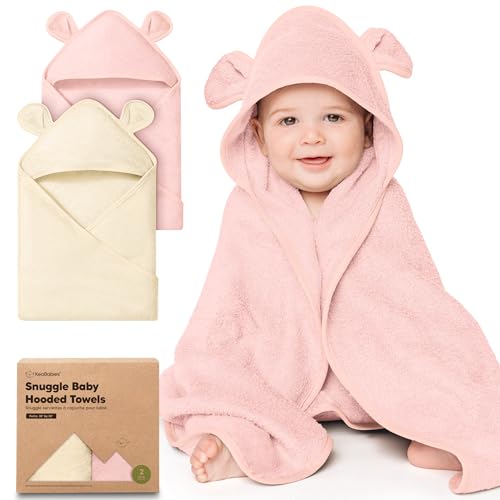 Image of KeaBabies 2-Pack Hooded Baby Towels for Newborn - 30x30 Soft & Absorbent Viscose From Bamboo Baby Bath Towels with Hood for Infant, Toddler,Kids,Boys Girls,Newborn Bath Essentials (Rose Ivory, Petite)