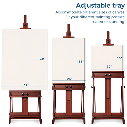 Image of VISWIN Large H-Frame Easel for Painting 53 inch-91 inch H, Adjustable Solid Beech Wood Heavy Duty Easel Stand with Storage Tray, Hold Canvas up to 78 inch, Art Easel for Adults, Artists - Walnut