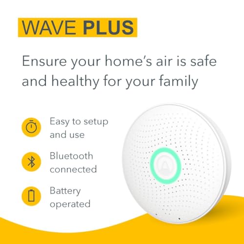 Airthings 2930 Wave Plus - Radon & Air Quality Monitor, Battery Powered (CO2, VOC, Humidity, Temp, Pressure)