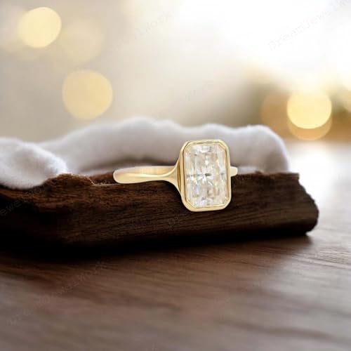 Radiant Cut Moissanite Engagement Ring 9k solid yellow gold Diamond Ring Bezel Set Solitaire Moissanite Wedding Ring Handmade Jewelry Bridal Promise Gift For Her4