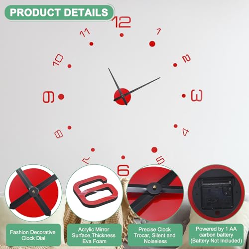 Reloj de pared 3D M METERXITY DIY 51 pulgadas rojo miniatura 2