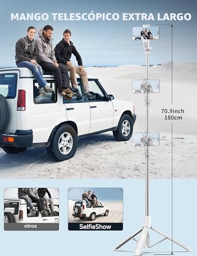 Miniatura 2 de 180CM Palo Selfie Trípode, Tripode para Movil Extensible, Trípode de Teléfono Flexible con Control Remoto Desmontable, 360 ° Rotación, Compatible con iPhone 15 14 13 12 11 Pro, Android, GoPro, Cámara