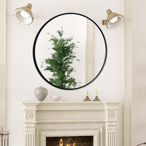 yuzeyurun Round Bathroom Mirror, 40CM×40CM Circle Black Metal Frame, HD Glass Circle Wall Mirror for Bathroom Vanity, Entryway, Living Room, Home Decorr - Cosy Home Interiors yuzeyurun Round Bathroom Mirror, 40CM×40CM Circle Black Metal Frame, HD Glass Circle Wall Mirror for Bathroom Vanity, Entryway, Living Room, Home Decorr - Image 6