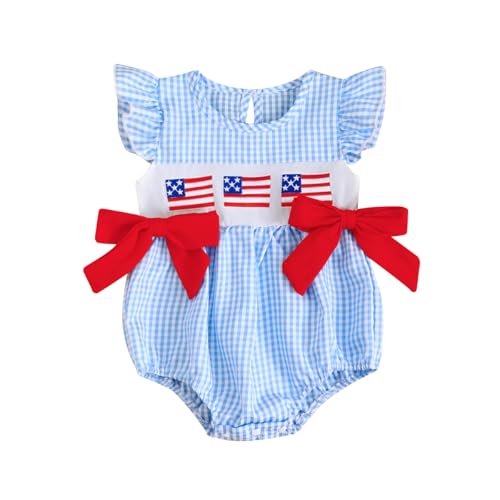 Socutebabe My First 4th of July Baby Girl Outfit Infant Fourth of July Bubble Romper Newborn Independence Day Clothes (American Flag-Blue, 0-3 Months)