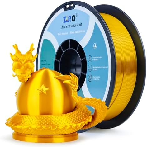 ZIRO PLA Filament 1.75mm Silk, Shine Golden 3D Printer Filament Silky, Shiny 3D Printing Filament, Dimensional Accuracy +/- 0.03mm, Fit Most 3D FDM Printers Metal Metallic 1KG/2.2lb Spool, Gold