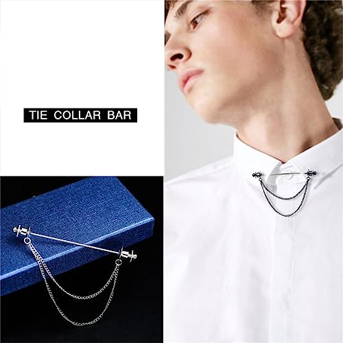 Image of Chain Lapel Pin Collar Bar Tassel Brooch Classic Ball Head Brass Shirt Collar Bar Tie Pins for Men Wedding Business