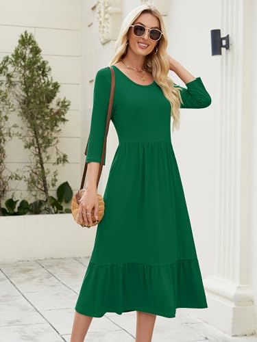 Image of Heymoments Women's Casual Dress Crewneck A line Tiered Flowy Loose Beach Travel Long Dresses with Pockets