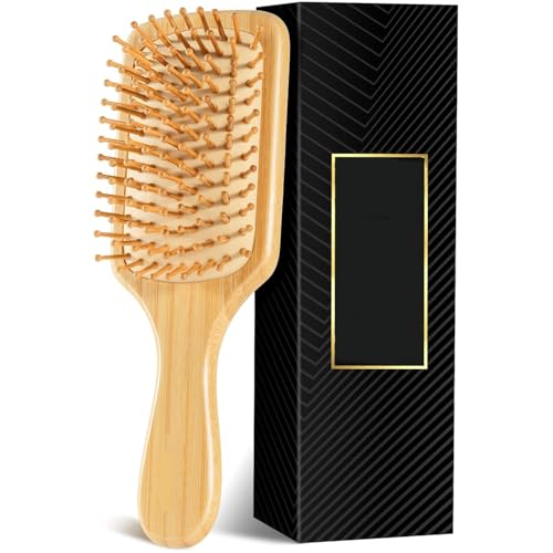 Cepillo de cerdas de bambú natural para el crecimiento del cabello, paleta de madera, masaje del cuero cabelludo, desenredante, mango ergonómico para todo tipo de cabello (mujeres, hombres, niños)
