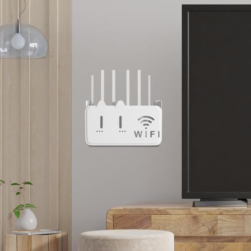 Image of HASTHIP WiFi Stand Wall Mounted - No-Drill Universal Wall Mounted Shelves Self-Adhesive WiFi Storage Box for Modem, Set-Top Box, Smart Devices-Space-Saving Cable Organizer Stand for Home & Office