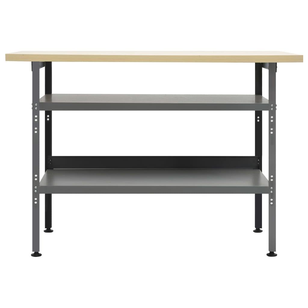 Etabli - Tavolo da lavoro, postazione di lavoro, deposito attrezzi, banco attrezzi con 2 ripiani Garage Laboratorio 120 cm, acciaio grigio 02_0003676