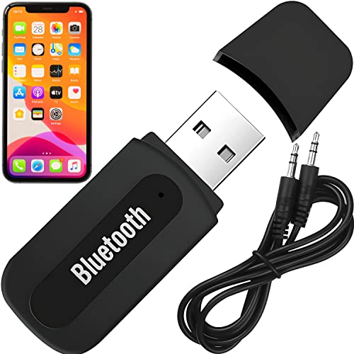 Retoo Adaptador Bluetooth USB con Cable de Coche Audio aux 3,5 mm y micrófono como Manos Libres para Coche, Receptor inalámbrico Compatible con Android, iOS, estéreo y Radio de Coche para Streaming