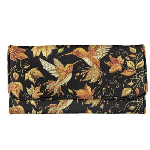Image of AFPANQZ Womens Wallets, Leather Trifold Multi Card Holder Slots Wallet, Hummingbird Maple Leaf Elegant Clutch Phone Holder Zip Inner Pocket Multi-Cards Slots Large Travel Wallet