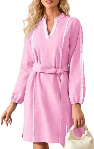 Womens Long Sleeve Cotton Linen Dress - image 2