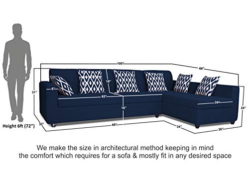 Image of Adorn India Rio HighBack L Shape 6 Seater Sofa Set (Right Hand Side) (Blue) (3 Year Warranty)