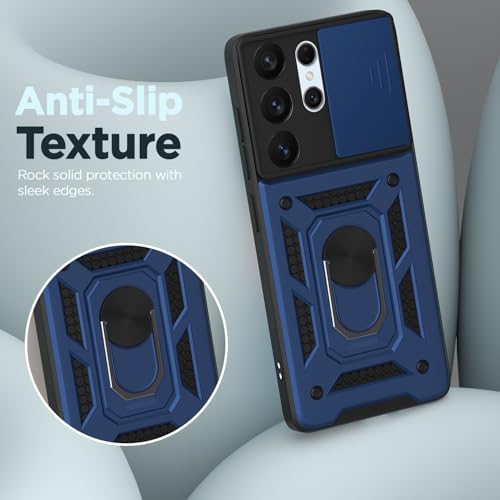 Image of Outlouders Back Cover for Samsung Galaxy S26 Ultra 5G | D10 Tough Armor 360 Protection Case with Sliding Camera Shield & Ring Holder Stand Bumper Case (Blue)