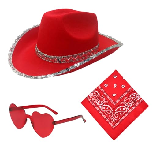 Generisch Sombreros de vaquera para mujer, conjunto de sombreros de | Gorra de vaquera brillante de - Accesorios de disfraz temática de carnaval para festivales