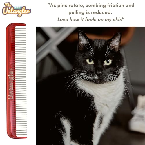 Image of Cat Comb, 7 inch, Ferrari Red - Silky Smooth Rotating Teeth for Gently Detangling Matted Cat Hair, Stainless Steel, Made in USA, Vet Recommended
