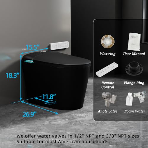 Image of TOTTE Smart Toilet with Bidet Built-in, ADA Comfort Height, 353 LB Max Load, Heated Seat, Instant Warm Water, Warm Air Dryer, Foam Shield, Auto Flush, Night Light, Black