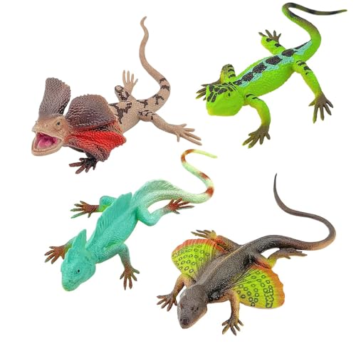 Dhqkqg 4 Stück Eidechse Spielzeug,Realistische Eidechse Gummi,Simuliert Eidechse Spielzeug,Sandtiere,Gummitiere,Reptilienspielzeug,für Erwachsene Aprilscherz Halloween Party