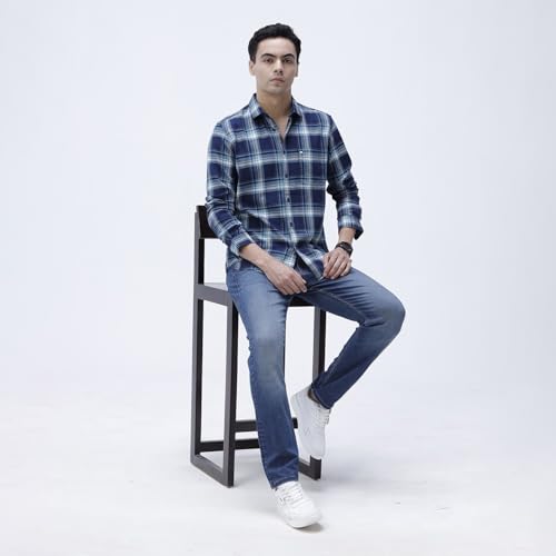 Image of BASICS 100% Cotton Checked Shirt for Men | Slim Fit | Everyday Smart Casual Wear | Full Sleeve